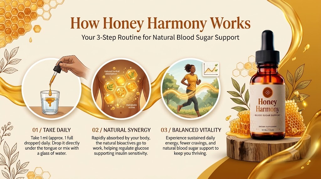 HoneyHarmony dropper bottle usage illustration